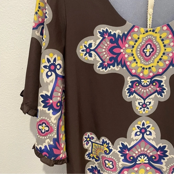 Anthropologie Uncle Frank disco 70s mandala print bell sleeve shift dress medium - Picture 4 of 12